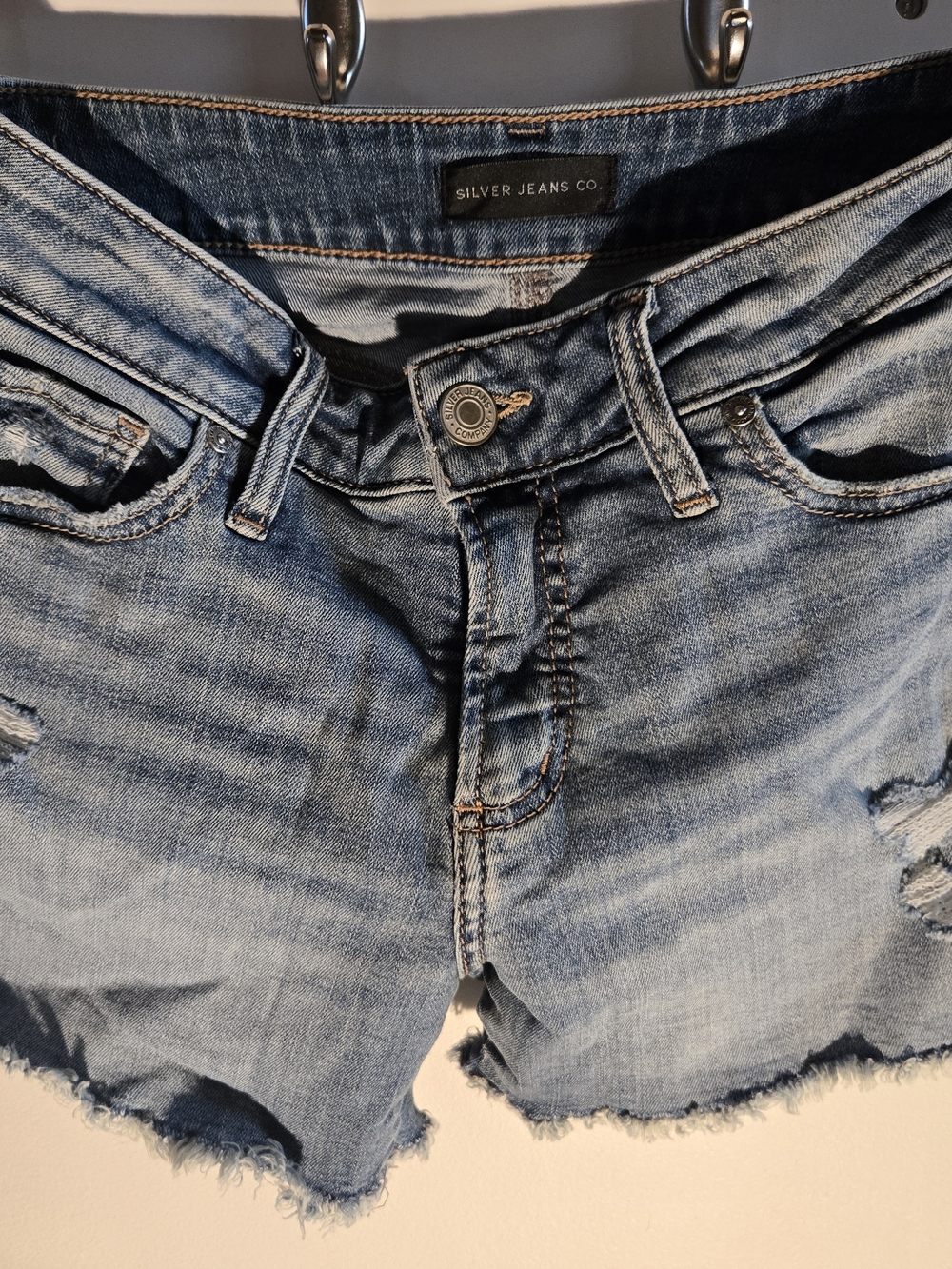 Silver Jeans Light Blue Distressed Denim Shorts
